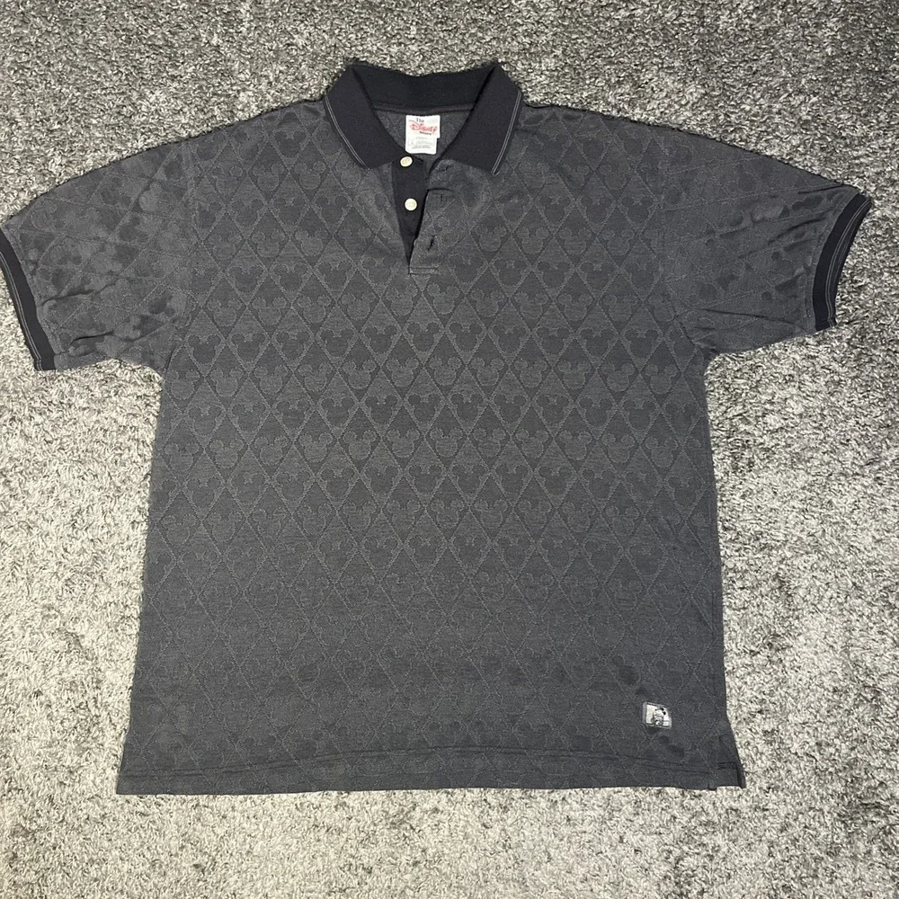 The Disney Store Black Gray Argyle Men's Mickey Mouse Polo Shirt Large